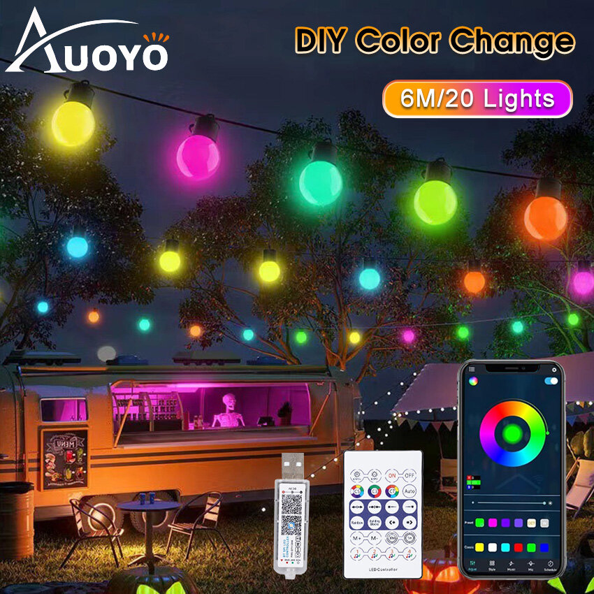 Auoyo LED Ball Lights String Bulb Ball Lamp Fairy Lights DIY Color Changing String Lights Indoor Outdoor Light Waterproof String Light for Christmas Wedding Party Garden Decor