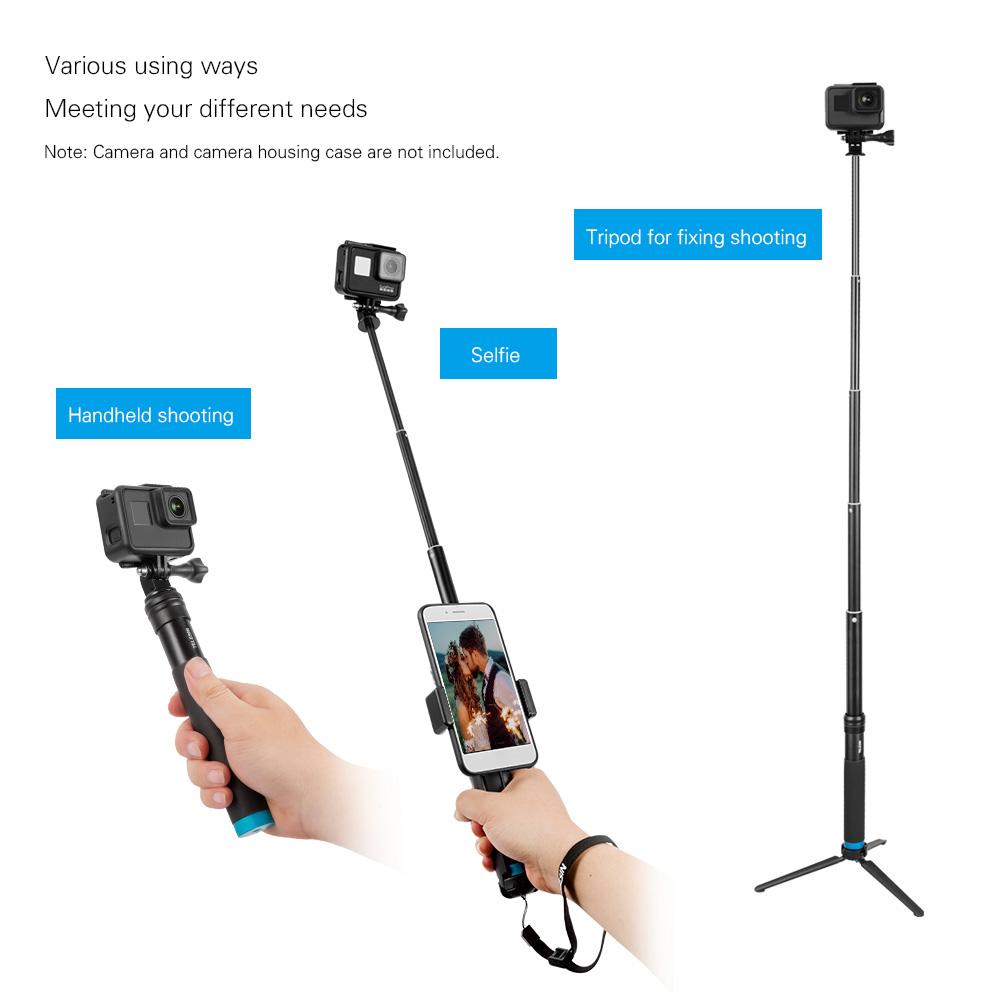TELESIN Gậy Chụp Ảnh Tự Sướng Cầm Tay Có Thể Mở Rộng Cột Điều Chỉnh Hợp Kim Nhôm, Có Chân Máy, Giá Đỡ Điện Thoại Di Động Dành Cho Máy Ảnh Hành Động Điện Thoại Thông Minh