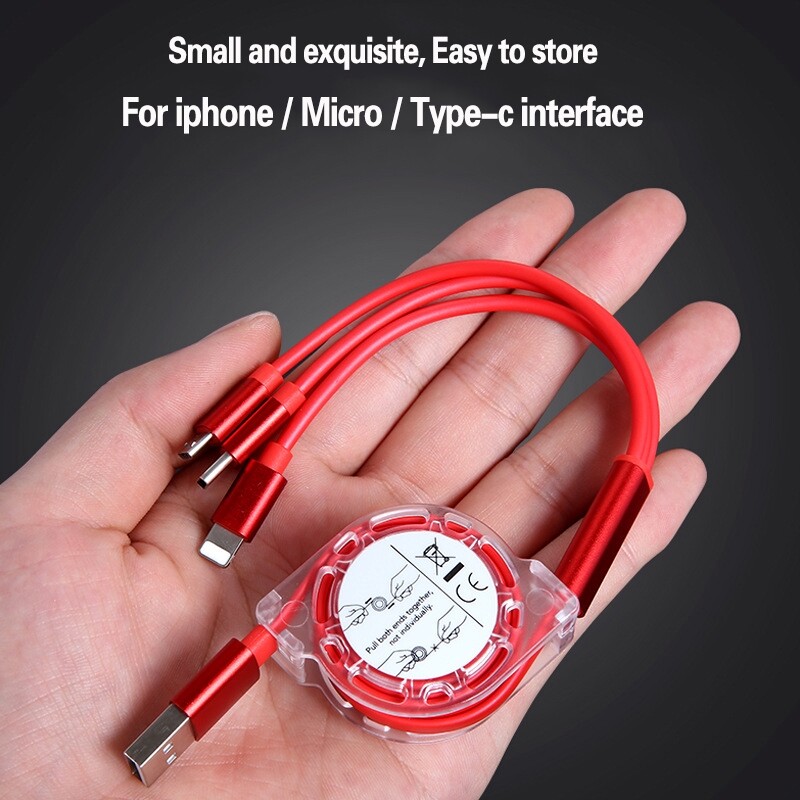3 trong 1 cáp dây rút Micro USB cáp sạc sạc USB đa năng Cáp USB C Type-C cáp phổ dụng
