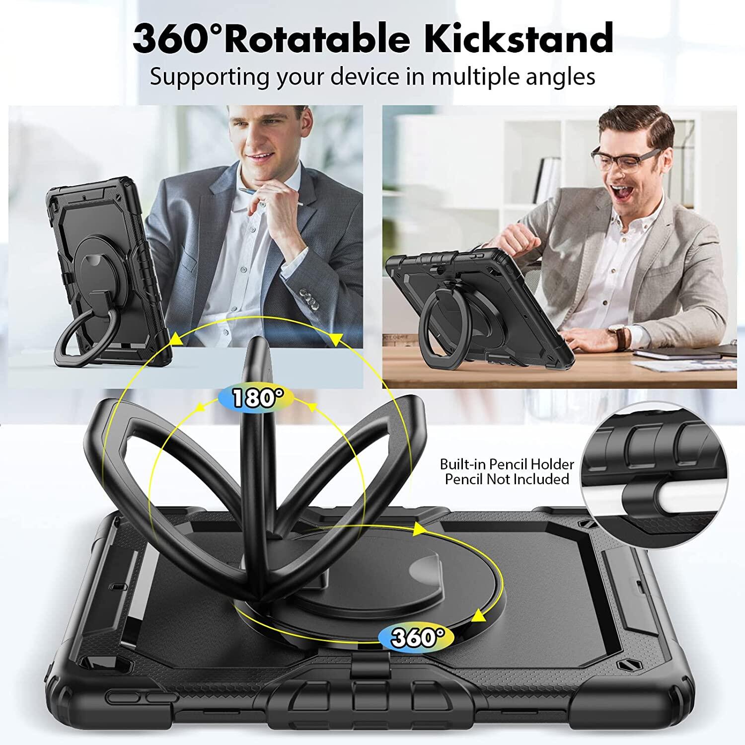360 Rotating Multi-Functional Handle Ring Pencil Holder Shockproof Case for iPad 10th Gen 10.9 inch 2022, iPad 9th/8th/7th Gen 10.2 inch,iPad Air 5 Air 4,Pro 11 2021 2022,iPad 6th 5th Gen,Air 3,Air 2,Mini 6 5 4