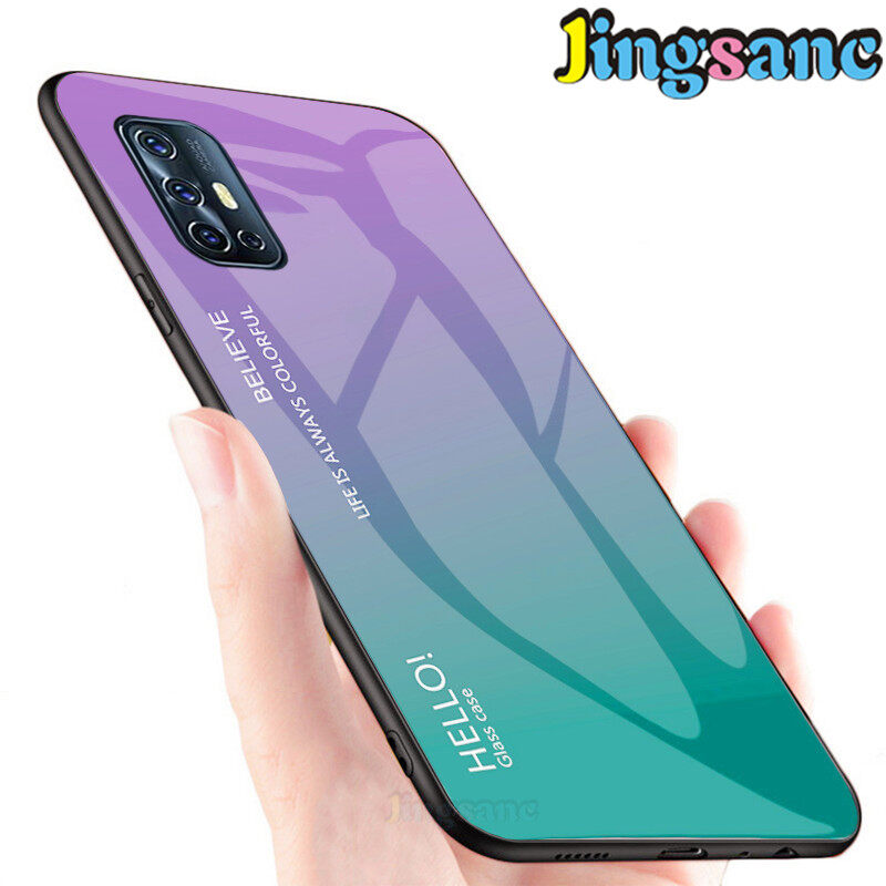 Jingsanc For VIVO V19 Neo Phone Case Gradient Glass Colorful Soft TPU Edge Casing Cover
