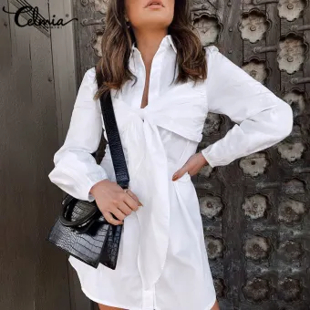 plus size white button down shirt dress