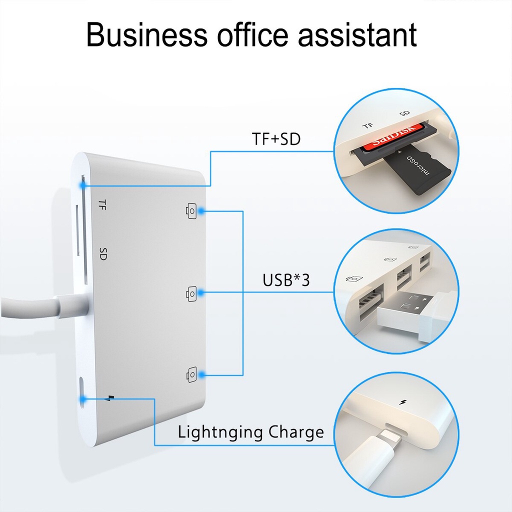6 in 1 Lightning to USB OTG Card Reader SD/TF/USB Adapter lightning to Camera Connection Adapter for iPhone 14 13 12 11 Pro 8 X