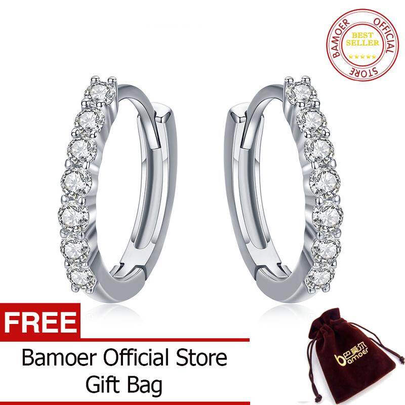 Bamoer 100% 925 sterling silver dazzling cz crystal circle round hoop earrings for women sterling silver jewelry sce351