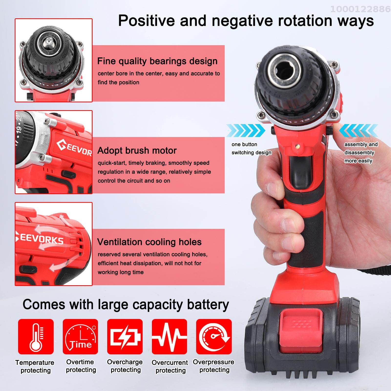 KKmoon Household Multifuctional 21V Electric Drill 3 Working Modes 2 Speed Control Stepless Speed Regulation Rotation Ways Adjustment 25 Gears of Torques Adjustable Lithium Screwdriver