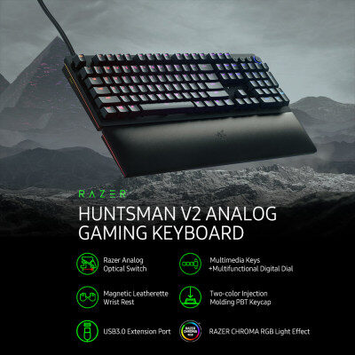 Razer Huntsman V2 Analog คีย์บอร์ดเล่นเกม Razer Analog สวิตช์ไฟปุ่มมัลติมีเดีย RGB Effect USB3.0พอร์ตขยาย