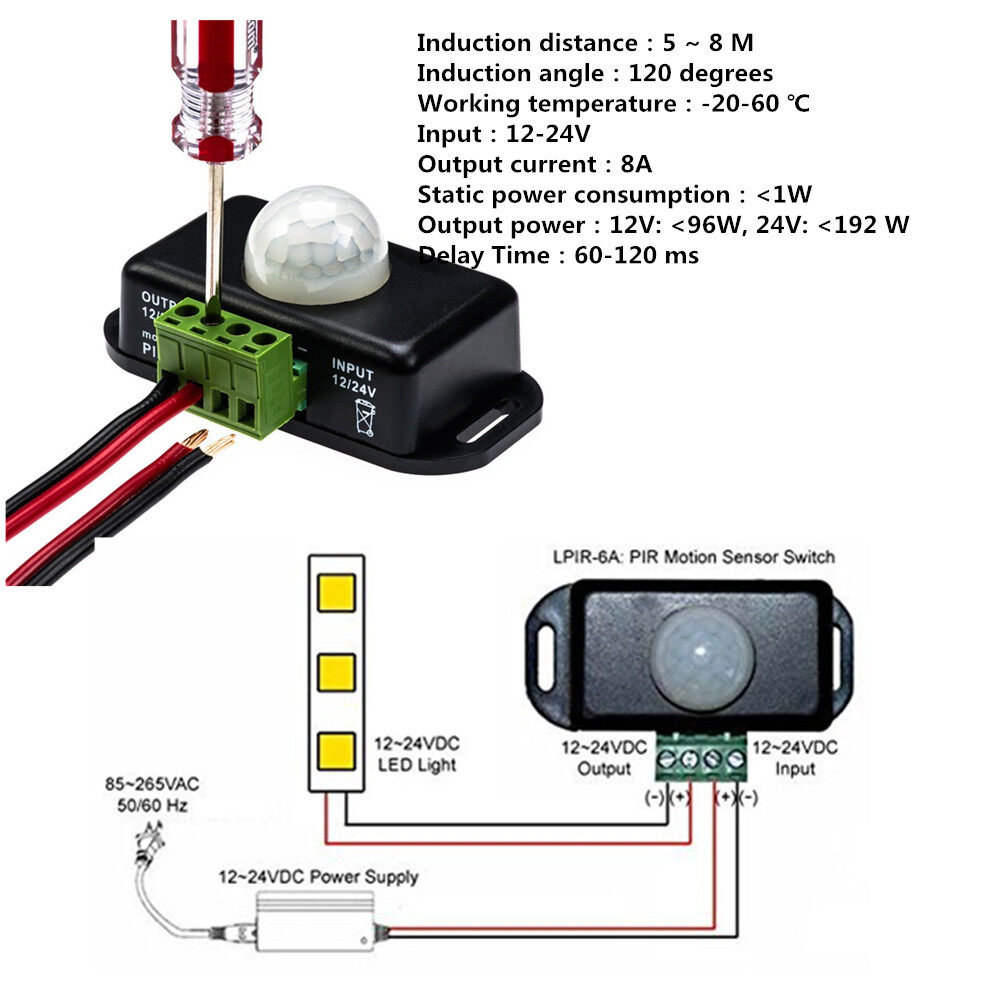 Automatic DC 12V-24V 8A Infrared PIR Motion Sensor Switch For LED Light Stylish