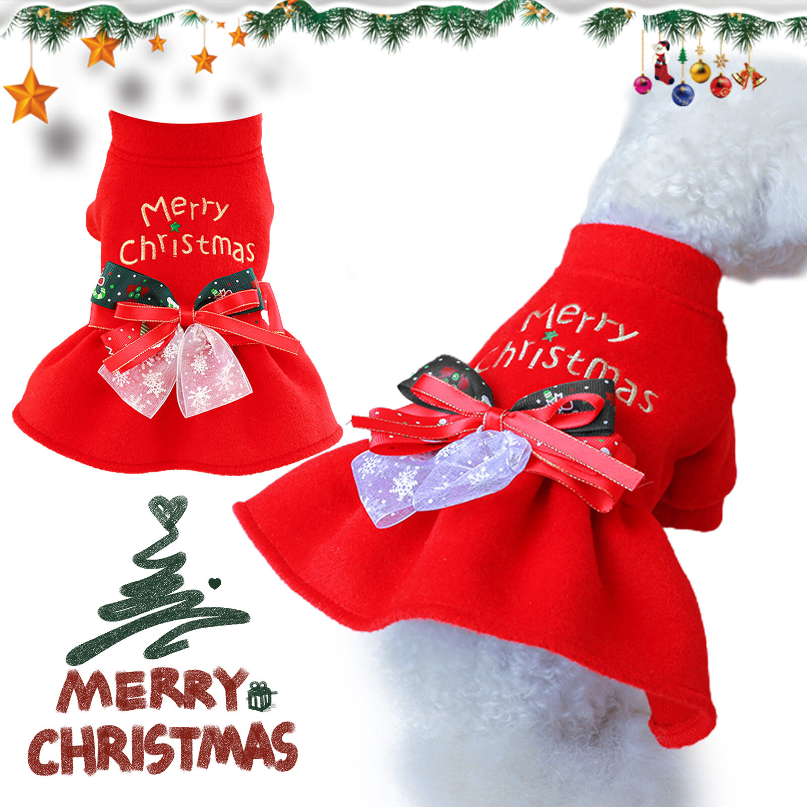 Pet country Dog Skirt Christmas Elements Bow Tie Dress Up Small Dog Princess Cosplay Costume for Reunion Dog Skirt Soft