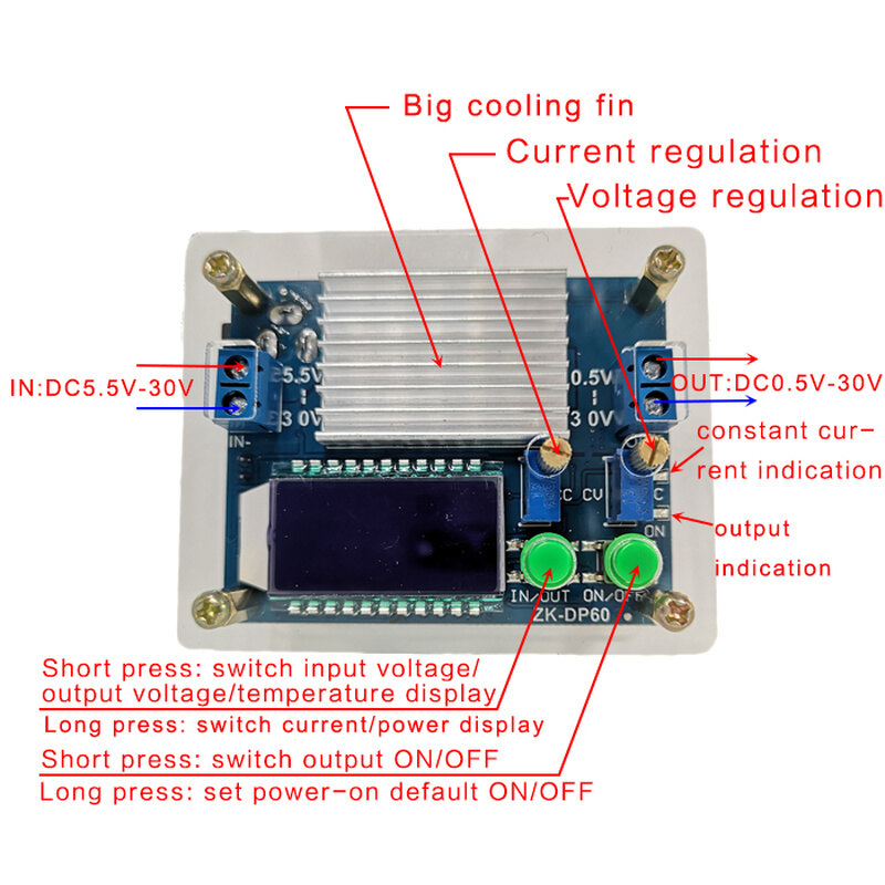 DC DC Automatic Boost/Buck Converter CC CV Power Module 0.5-30V 6A 60W Adjustable Regulated Power Supply Voltmeter Ammeter