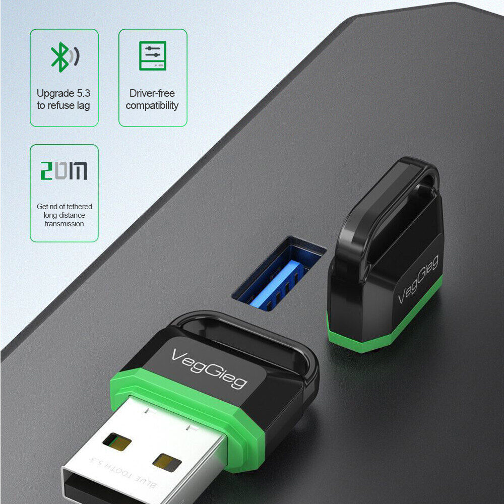 KEBETEME USB Bluetooth 5.3 Adapter Transmitter Driver Free for Mouse Keyboard Headsets