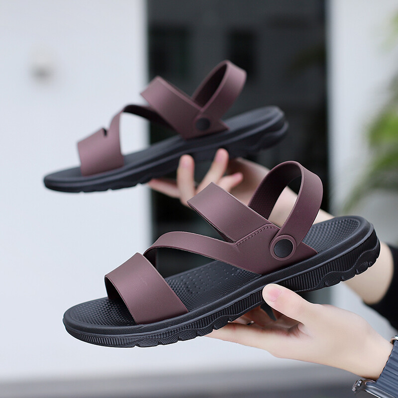 LAOCHRA Summer Sandals Men Shoes Big Size 40-45 Fashion Non Slip Beach Slippers For Men Soft Sole Leather Flat Sandals For Men