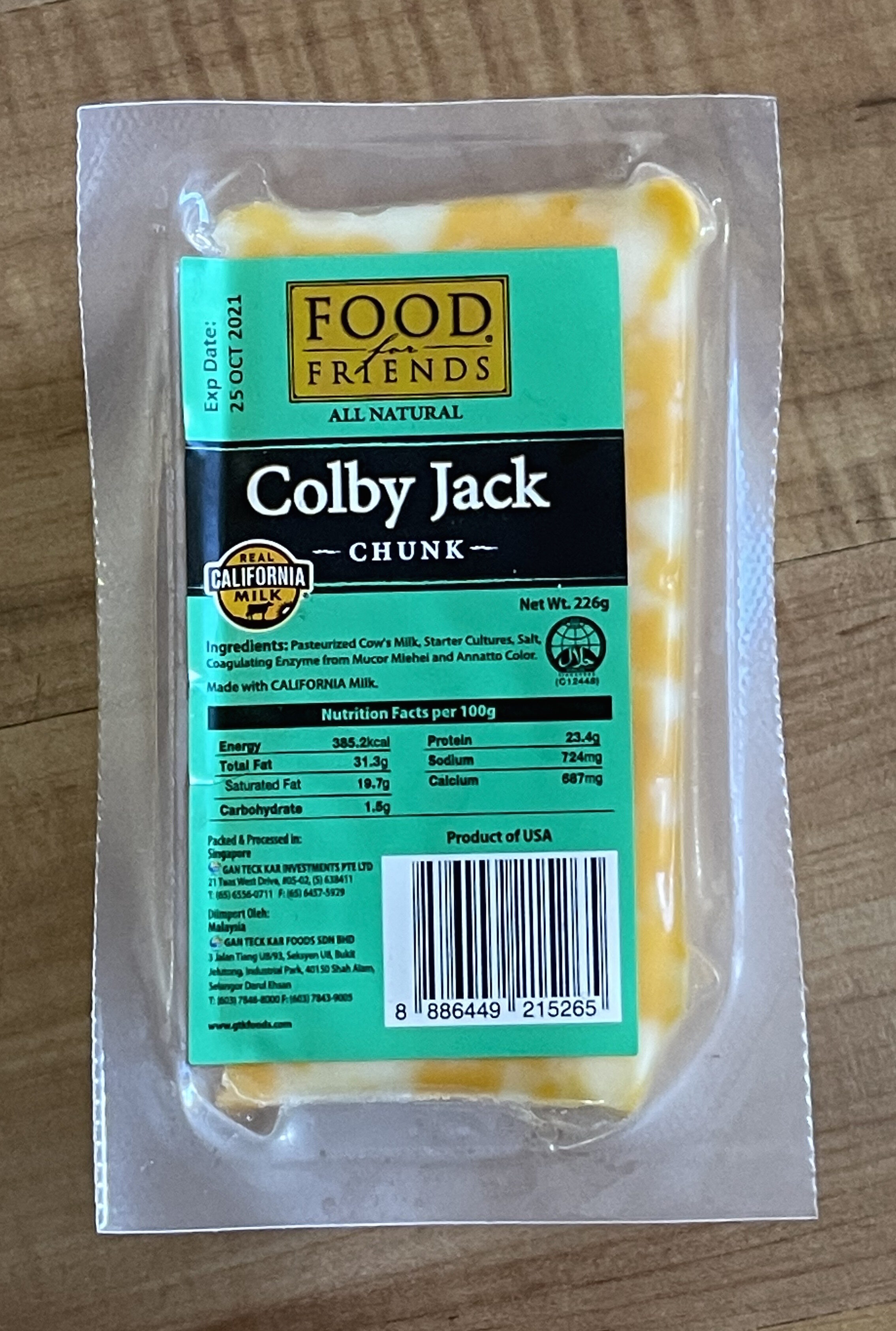 Real California Cheese Colby Jack Chunk 226g [Halal] Product of