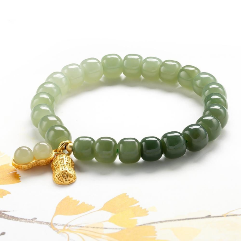 Gradient Green Jade Beaded Magnolia Flower Jade Bracelet For Women Girls Charm Bracelet