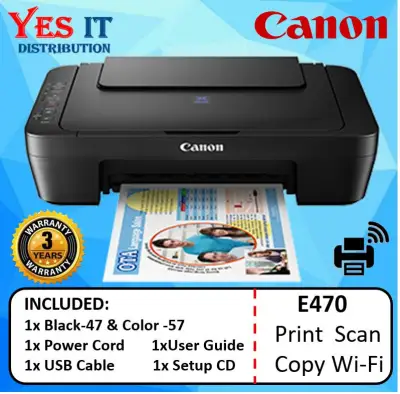Canon Pixma E470 All-In-One Inkjet Color Printer (Print, Scan, Copy, WiFi)