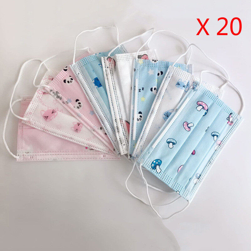 Habuy【Ready Stock】20pcs Cute Breathable Kids M ask Soft And Comfortable Childrens M ask (Random Color)