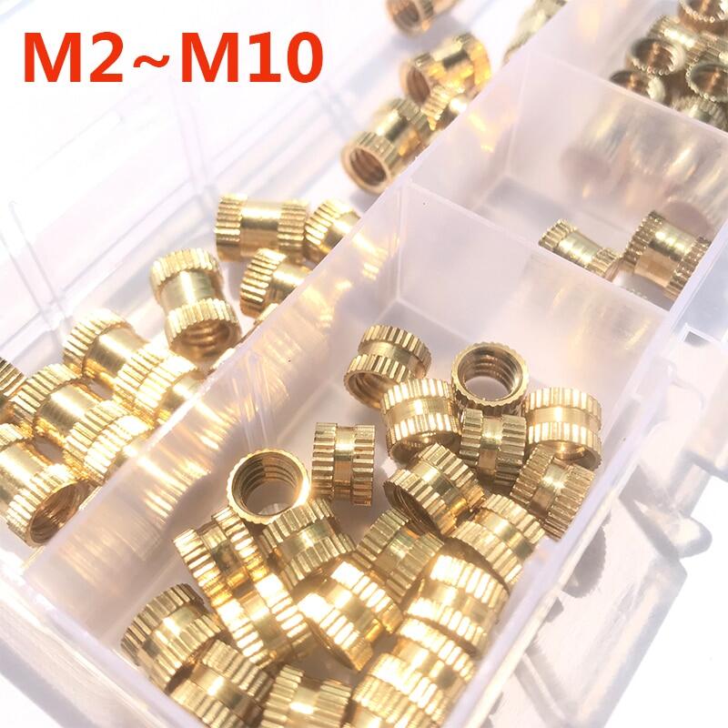 Chèn M2 M3 M4 M5 M8 M10 Brass có khía ống đệm ren Bộ đai ốc ép phun nhúng hạt đồng cho 3D in ấn nhựa