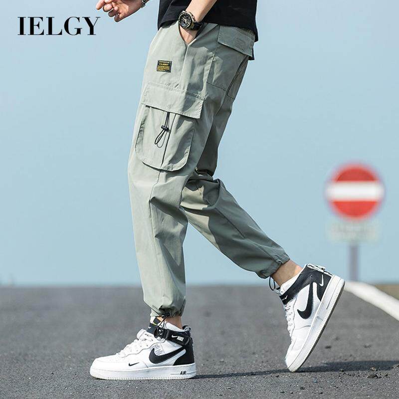 IELGY men's casual korean style workwear loose sports ninth pants