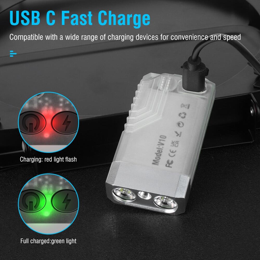 Boruit V10 Portable Micro Flashlight EDC Keychain Flashlight Type-C Rechargeable 365Nm UV Flashlight Beep Portable Alarm Torch