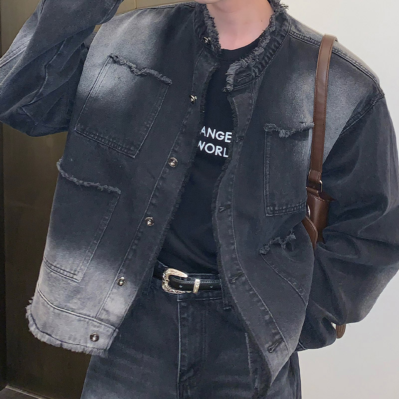 YAZHINIAO Áo khoác ngắn thường ngày cho nam Áo khoác denim cổ điển