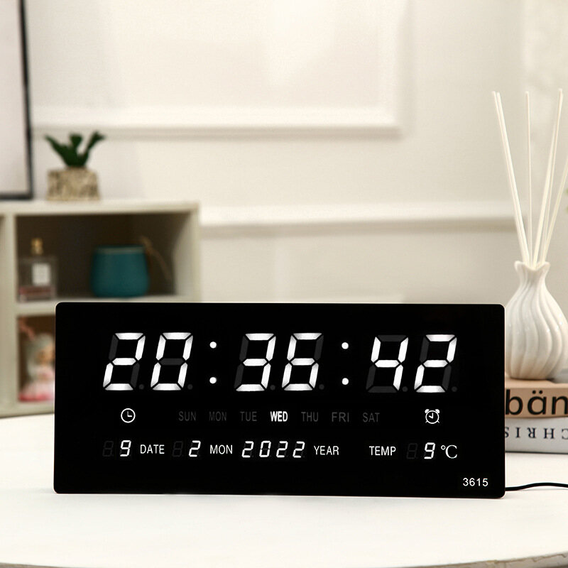 Large Digital Wall Clock Luminous Alarm Clock Hourly Timekeeping Display Temperature Date Calendar Desk Clock Wall Mounted LED Clock Decorative Clock