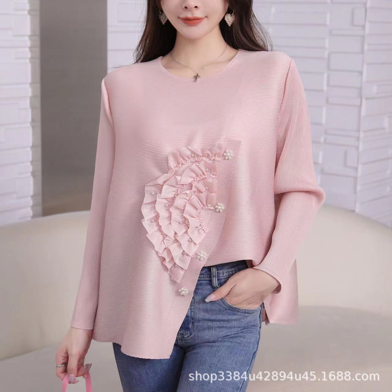 Áo Phông Nữ Thêu Xếp Li Dài Tay Mới