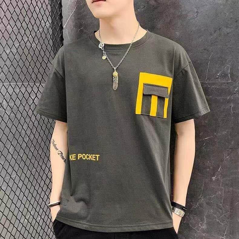 Domple Mens Short Sleeve Pocket Casual Round Neck T Shirts Tee