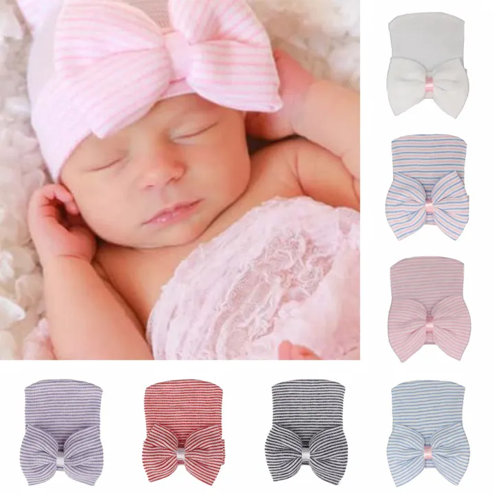Hats for Baby Girls Newborn Hospital Hat Cap with Bow Nursery Beanie Baby Hats