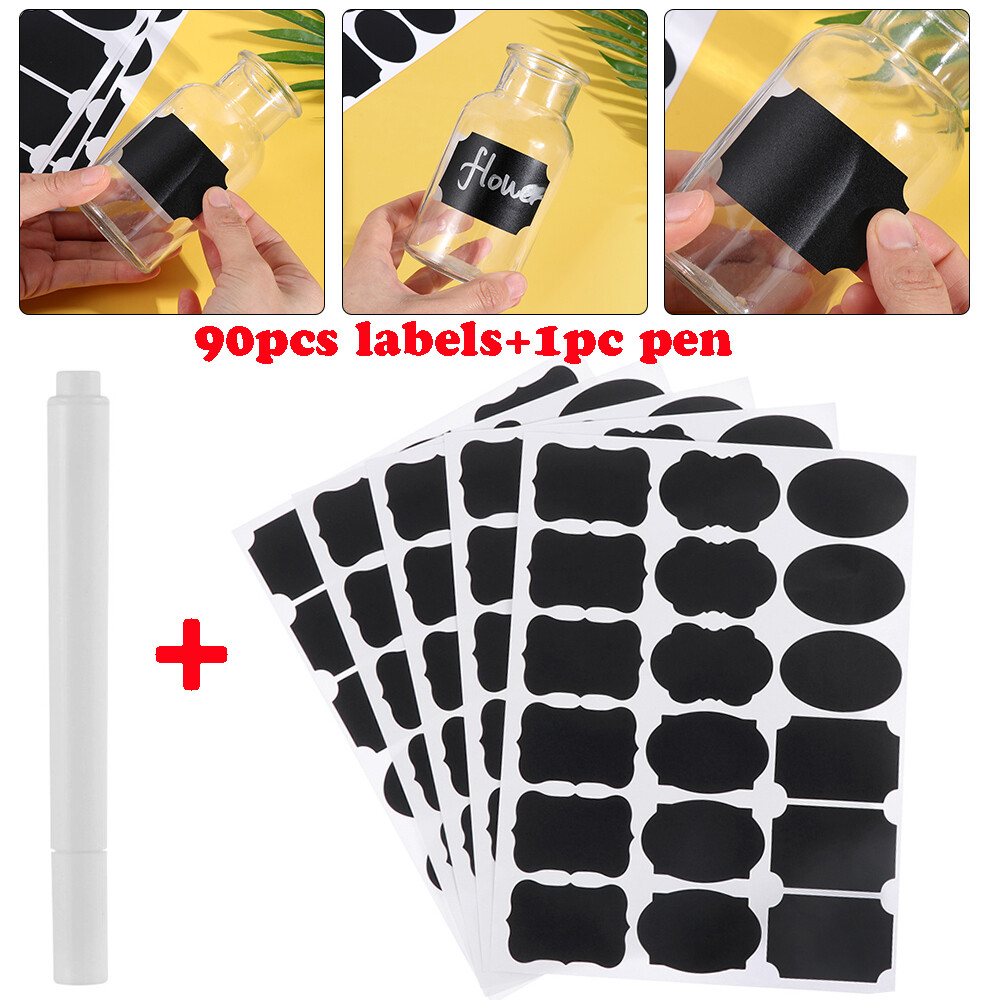 90pcs Waterproof Chalkboard Labels +1pc Marker Pen Kitchen Spice Label Stickers Home Jam Jar Bottle Tags Blackboard Labels Stickers