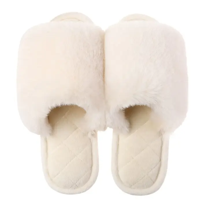 open toe fuzzy house slippers