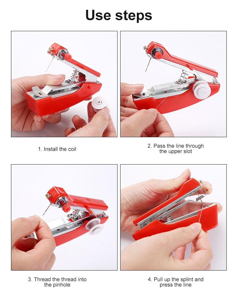 (Star fabric) 1Pcs Red Mini Máy May Vá Không Dây Cầm Tay Quần Áo Máy May Thủ Công Hữu Ích Công Cụ Cầm Tay Phụ Kiện