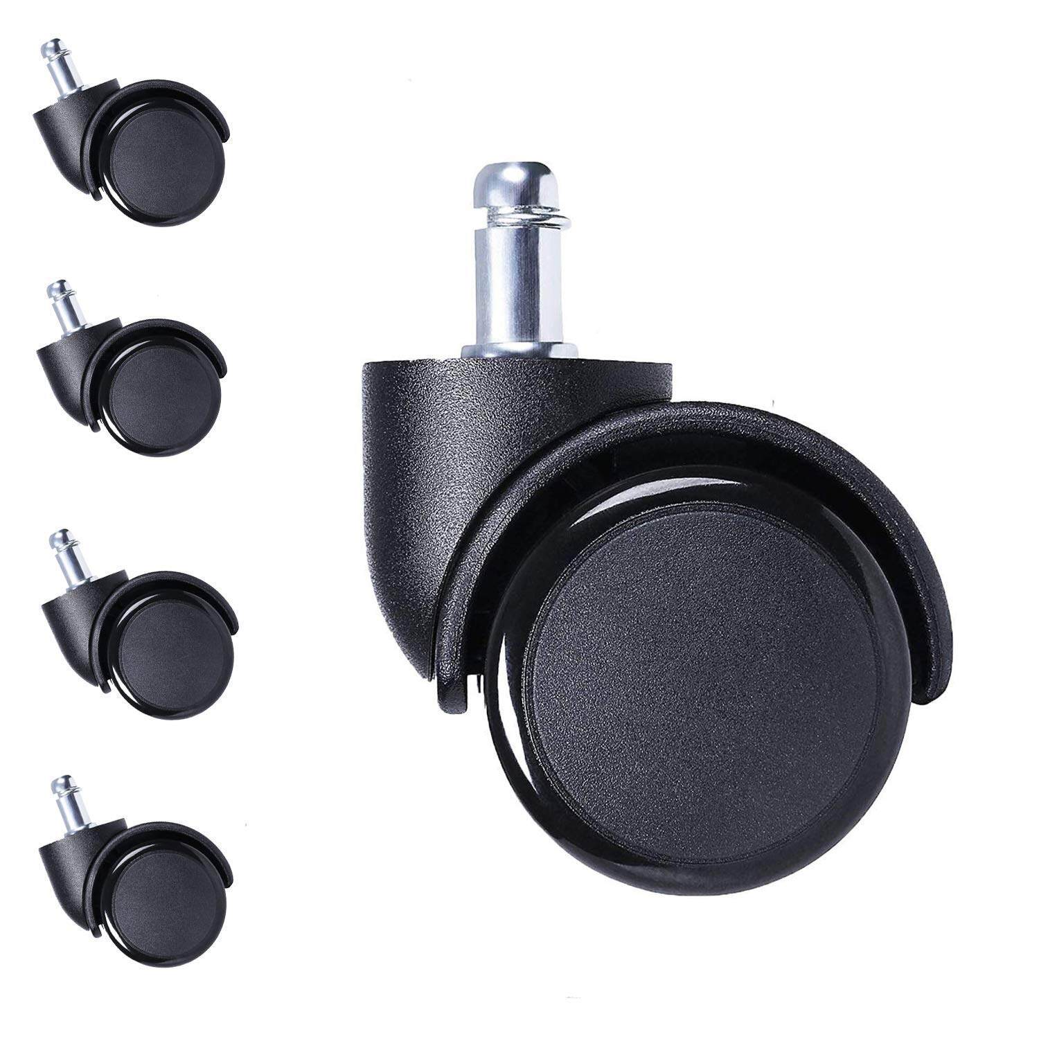 5pcs 2 Inch Office Chair Caster Wheels Silent Castor Wheels Replacement Floor Protecting Smooth Rolling Heavy Duty Load Computer Gaming Desk Universal Type 11x22mm Fit Standard Size
