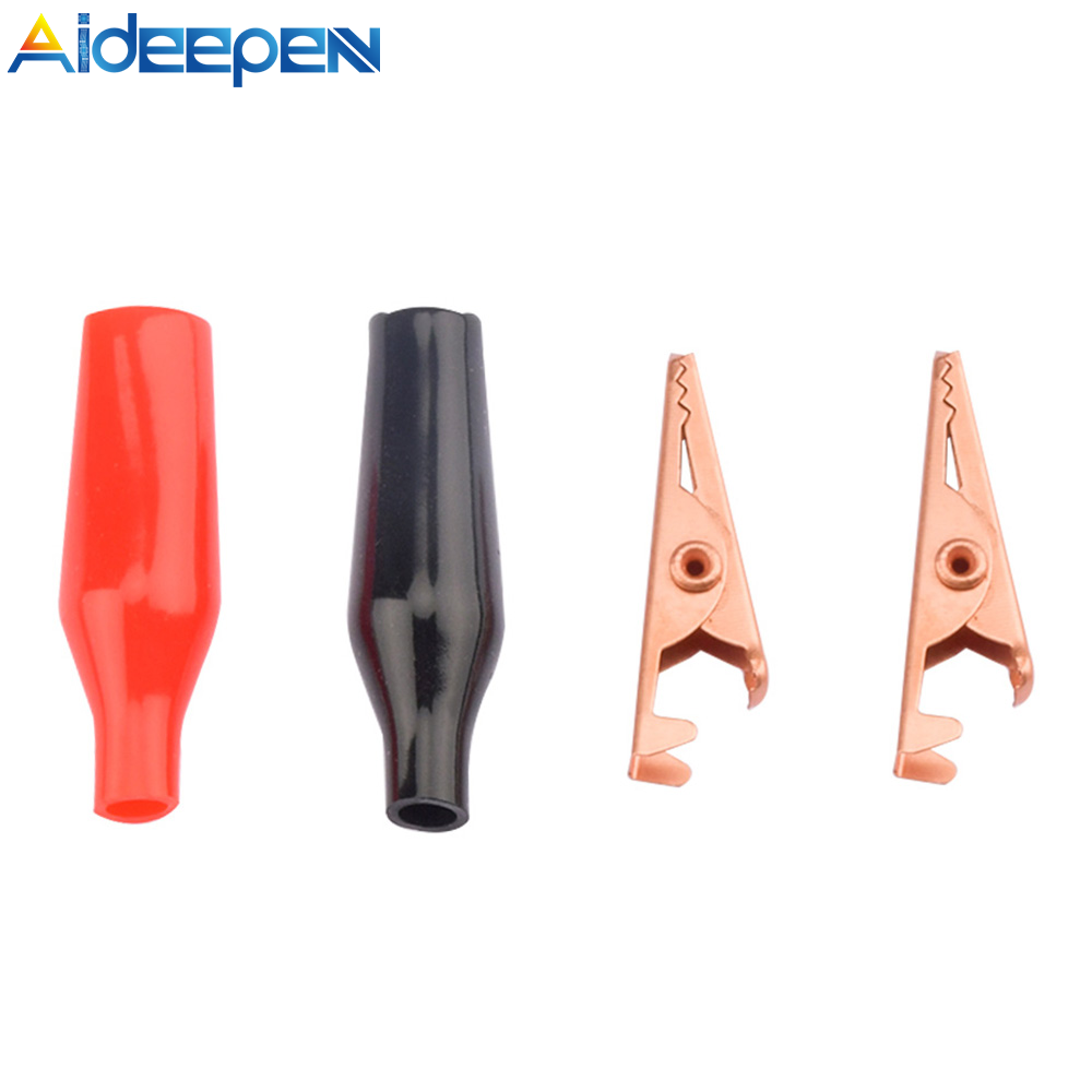 Aideepen 10A Alligator Medium Pure Copper Alligator Clamp with Protective Plastic Boot Red and Black Copper Test Clamp Wire Clip