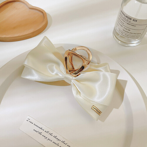 White bow large grab clip hairpin back of the head clip headdress hair catch net red 2021 new shark clip