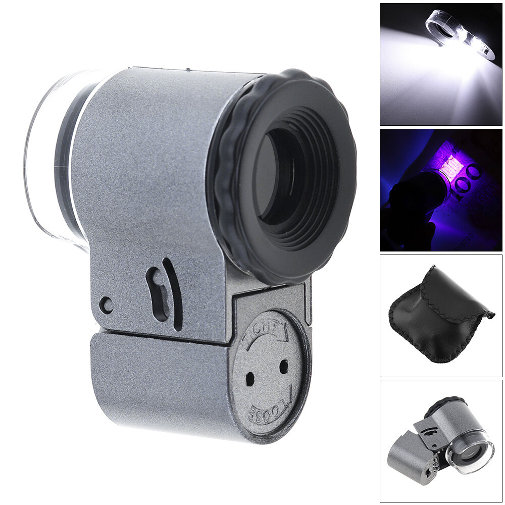 50x metal + abs adjustable magnifier with 2 led light and uv light for jewelry