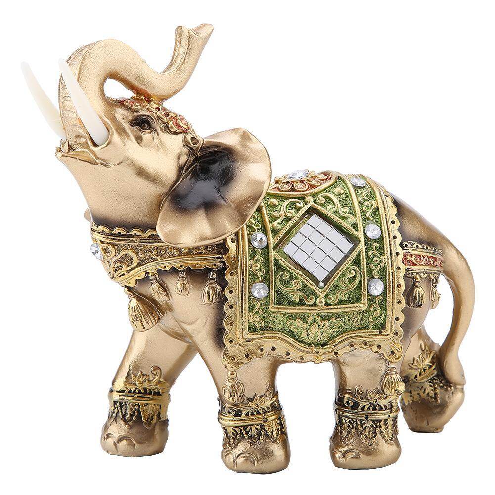 Lucky Feng Shui Green Elephant Statue Sculpture Wealth Figurine Gift Home Decoration