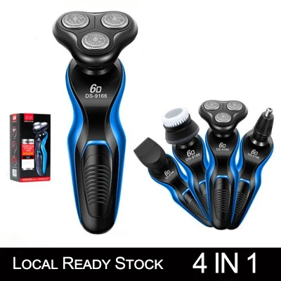 Electric Razor Shaver for Men 4 in 1 Wet Dry Waterproof mens 3 head Rotary Shaver Blue Portable sensitive skin Face Shaver Travel Rechargeable Beard Trimmer Cordless Nose Trimmer Facial Cleaning Brush for Dad Husband