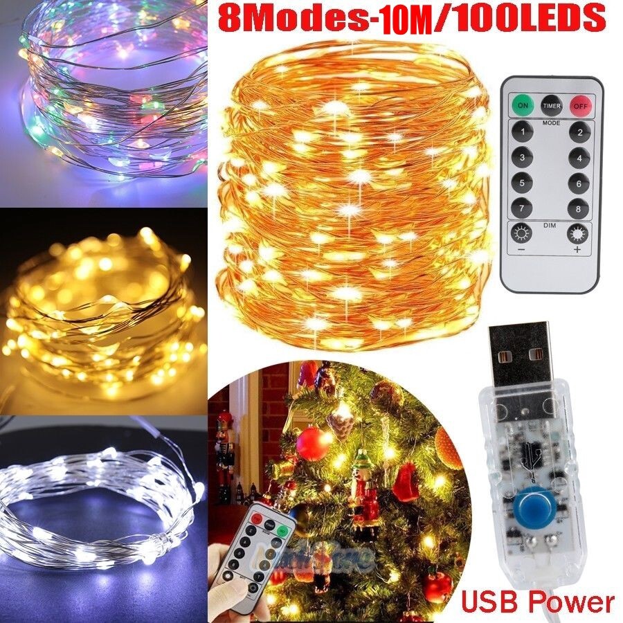 5/10m 50/100led usb copper wire rgb fairy string light with remote control