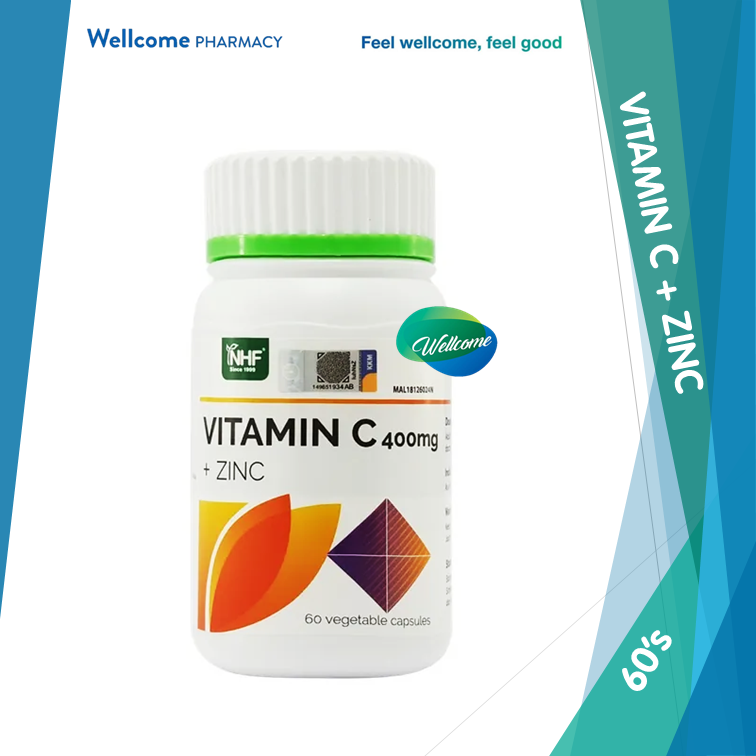 NHF Vitamin C 400mg + Zinc Vegetable Capsules 60's Lazada
