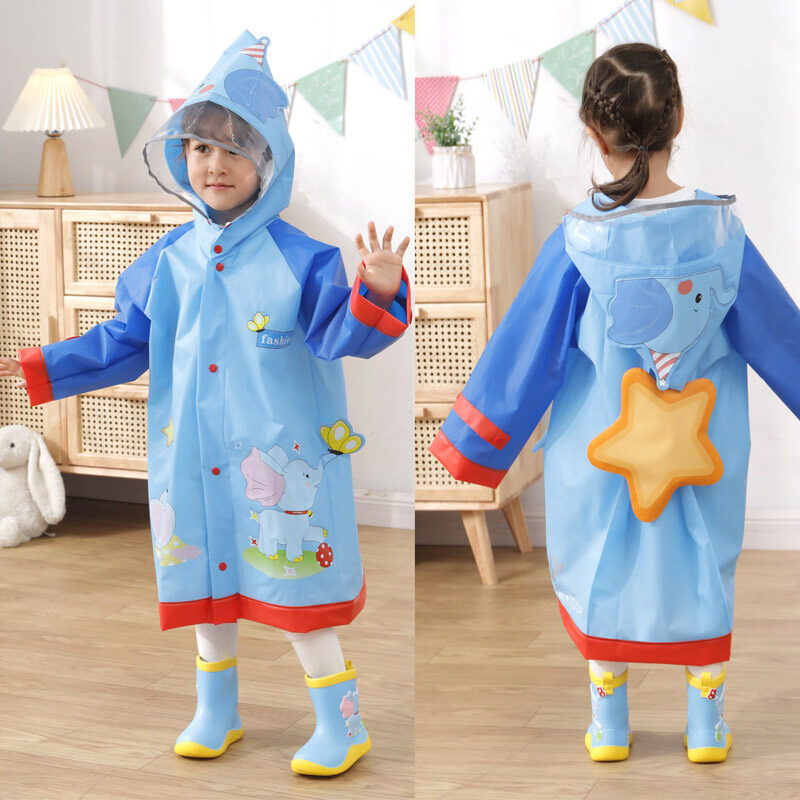 YA ZHOU LONG// 3D children's raincoat with transparent hat brim with schoolbag position