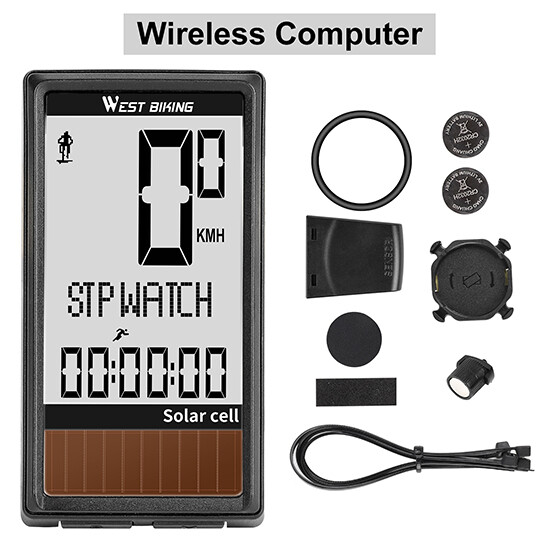 West Biking Solar Cell 5 Languages Wireless Bike Computer Auto ON/OFF Cycling Speedometer Odometer Waterproof Backlight Bicycle Stopwatch