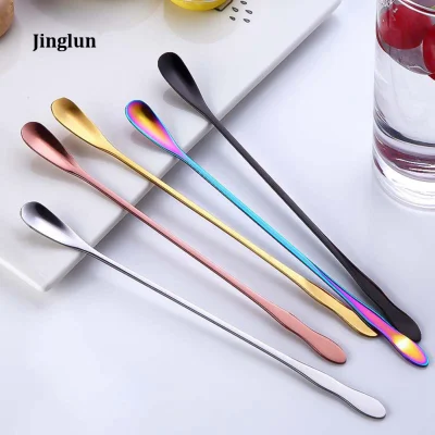 304 Stainless Steel Mixing Stirring Spoon Creative Long Handle Thicken Small Spoon Dessert Spoon Coffee Ice Spoons Kitchen Tool