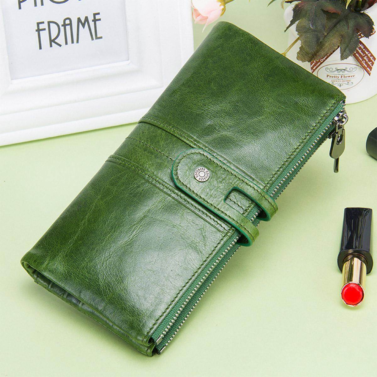 CONTACT'S Genuine Leather Women Wallet Female Coin Purse Long Wallet Zipper Phone Pocket Money Bag Lady Card Holder
