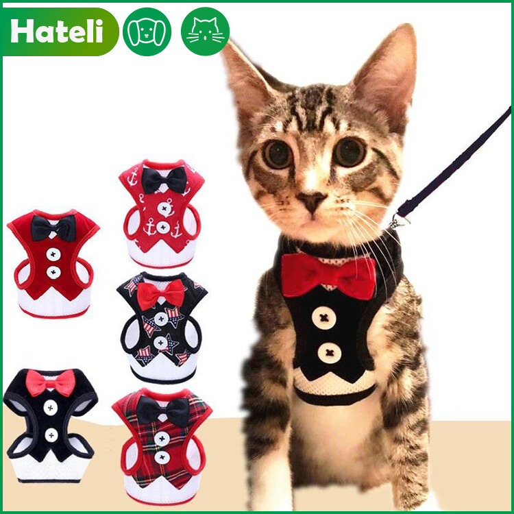 【HATELI】Elegant Cat Dog Harness Vest with Leash Bowtie Adjustable Suit Tuxedo Bowknot Cat Harness Leash Set for Cats Kitten Puppy
