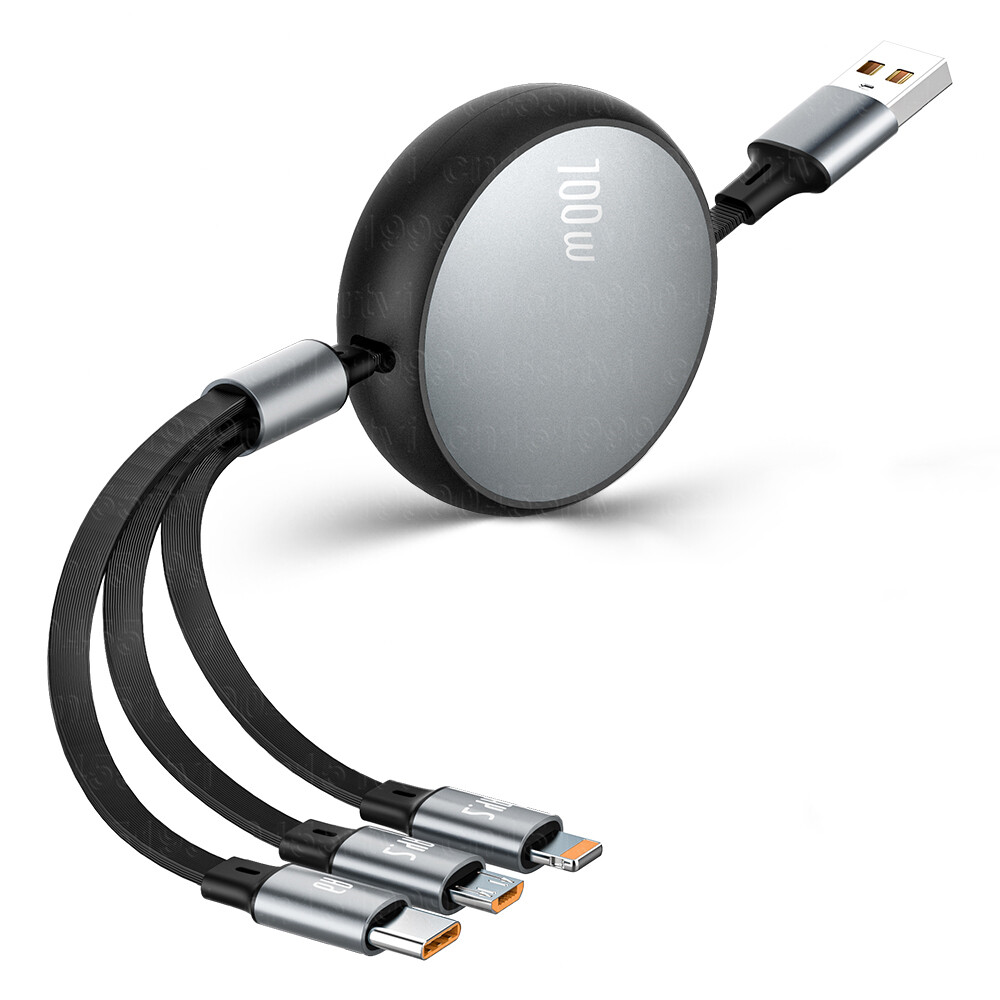 Vaorlo 3 Trong 1 6A USB C Cáp Có Thể Thu Vào Nhanh dây sạc 1.2M 100W loại USB C Cáp Cho Micro Android Huawei Dòng Tương Thích Với iPhone 14 13 12Pro Max