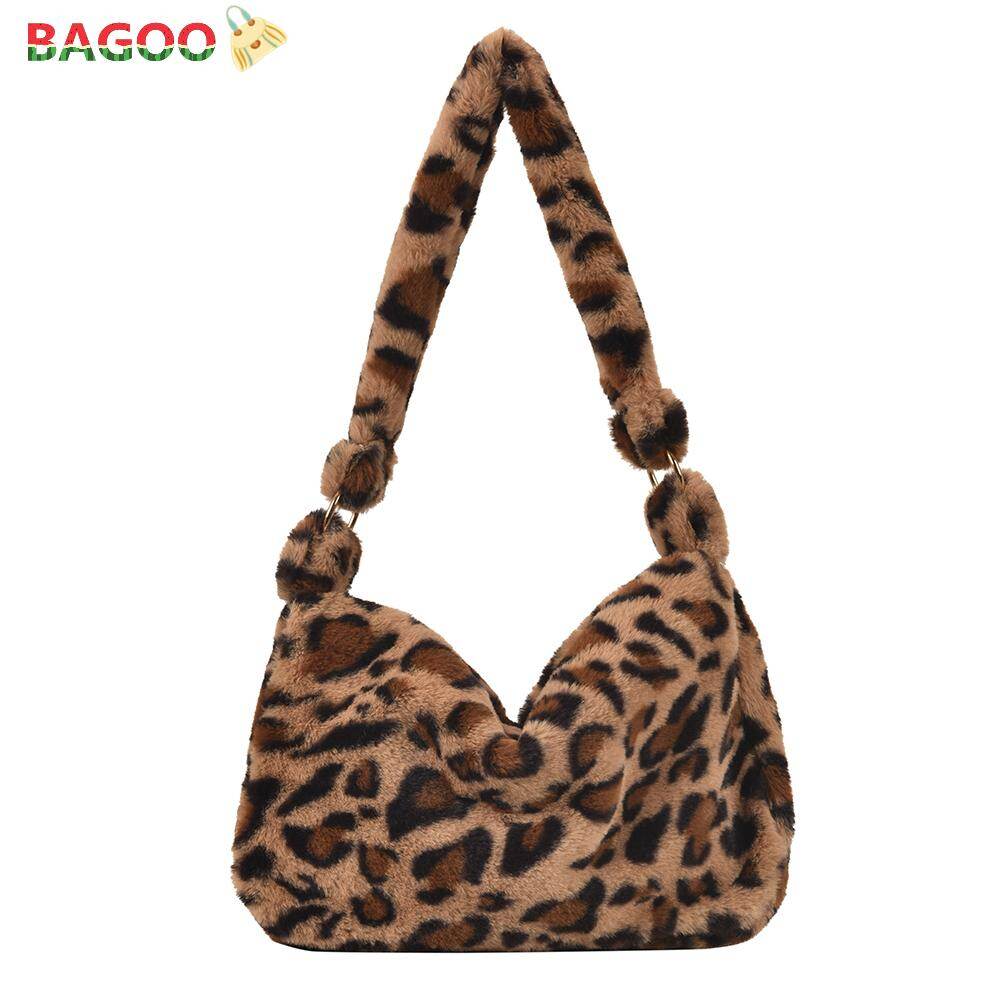 Korean Fashion Women Flower Animal Pattern Printing Plush Shoulder Underarm Bag Casual Ladies Large Capacity Tote Handbags Bags
