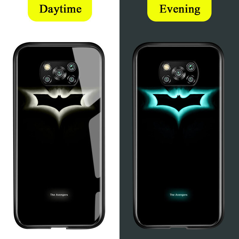UCUC Case For Xiaomi Poco X3 Pro Casing Luminous Marvel Phone Case For boys Superhero For man Captain America Ironman Case Glow in Dark Tempered Glass Back Casing Cover
