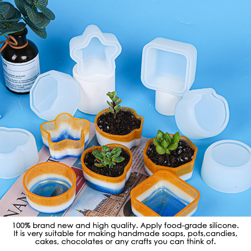 【 100% Chính Hãng, Còn Hàng】 Khuôn Lọ Hoa 3d 6 Kiểu, Khuôn Chậu Hoa Mọng Nước Bằng Silicon Khuôn Làm Xà Phòng Thủ Công Nến Đa Giác