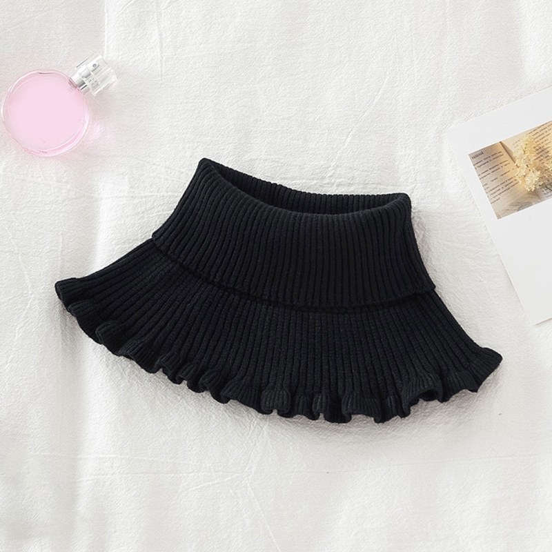 Ladies Turtleneck Ribbed Knitted False Fake Collar Winter Windproof Dickey Solid Color Ruffles Detachable Scarf Wrap