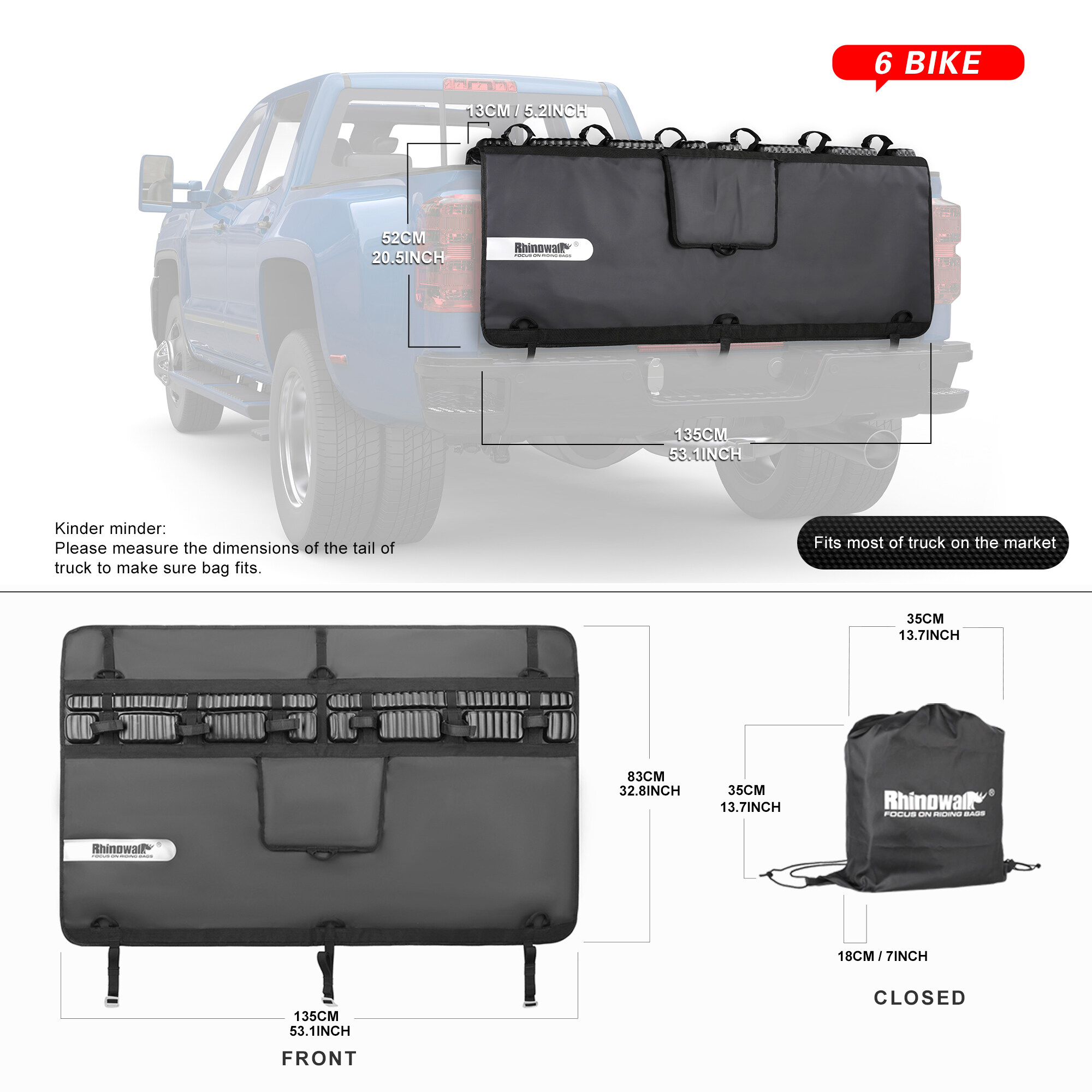 Rhinowalk Truck Bike Tailgate Pad Waterproof Easy to clean Holds up to