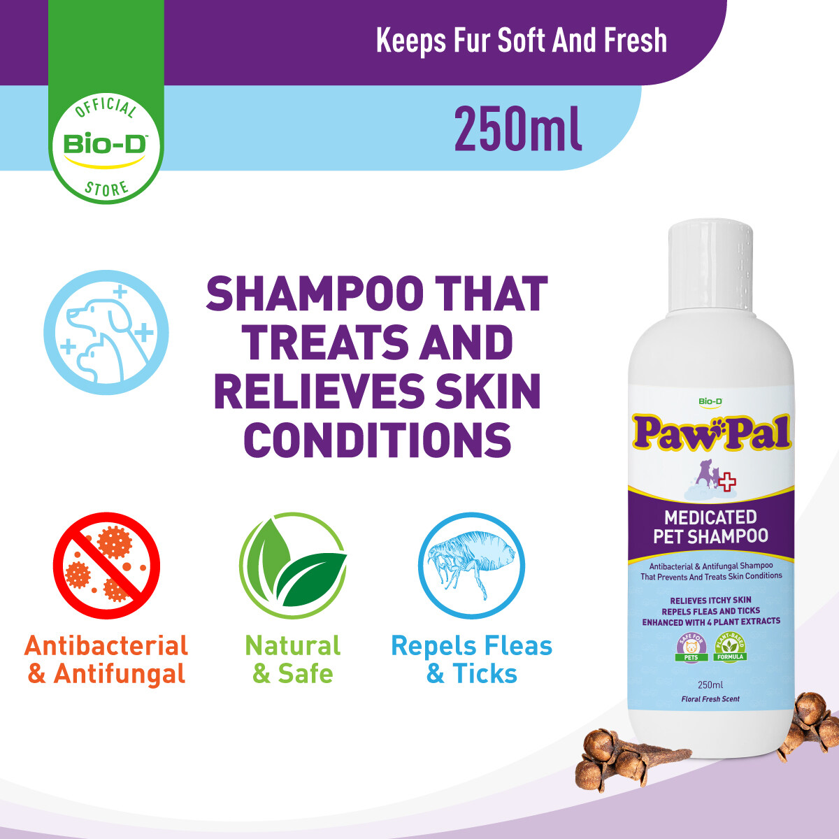 BioD PawPal Medicated Pet Shampoo 250ml / 500ml (Floral Fresh Scent) Lazada